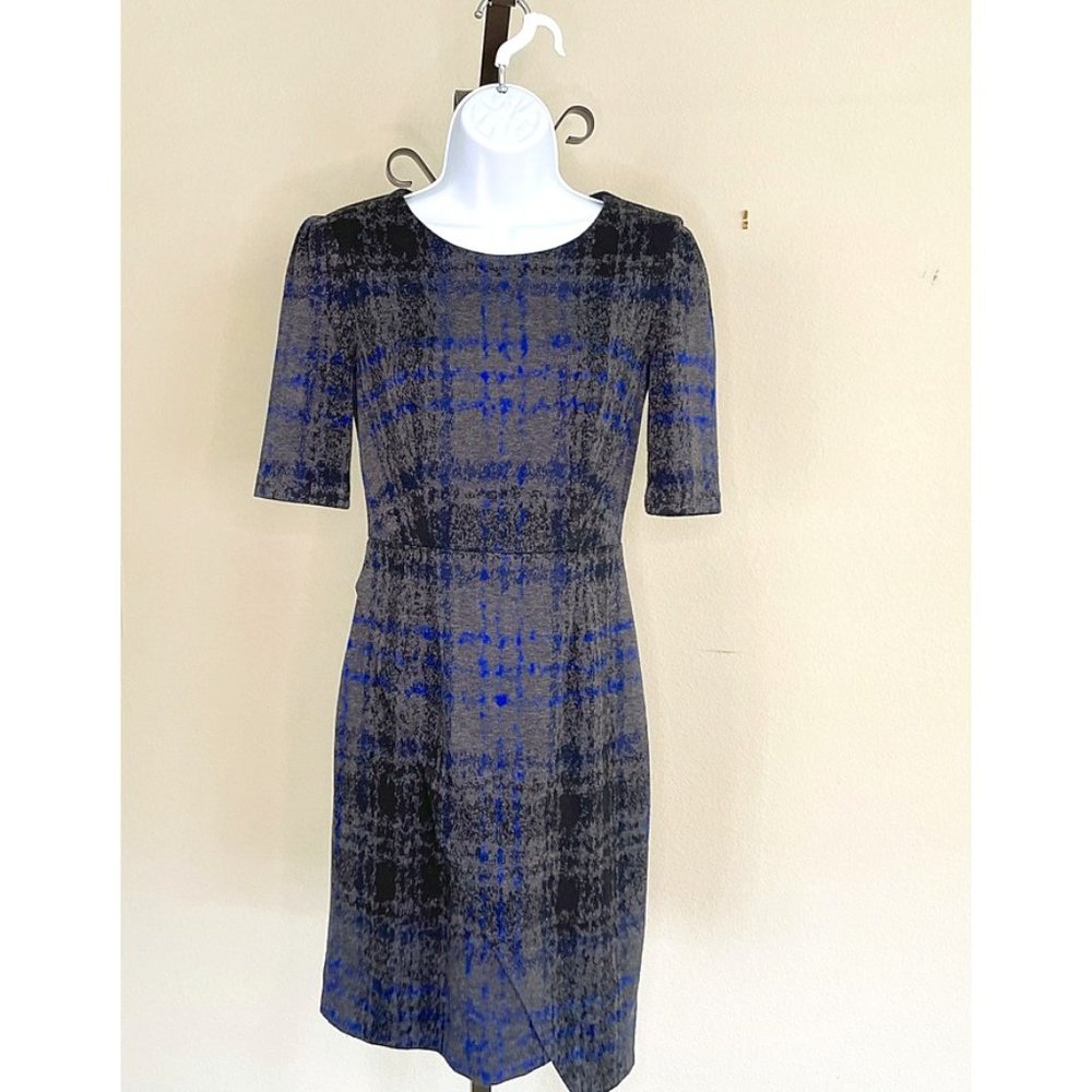 Betsey Johnson® | Blue & Gray Plaid Asymmetrical-Hem Sheath Dress